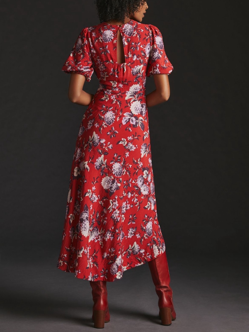 Maeve Red Floral High-Low Midi Dress - Picture 2 of 11